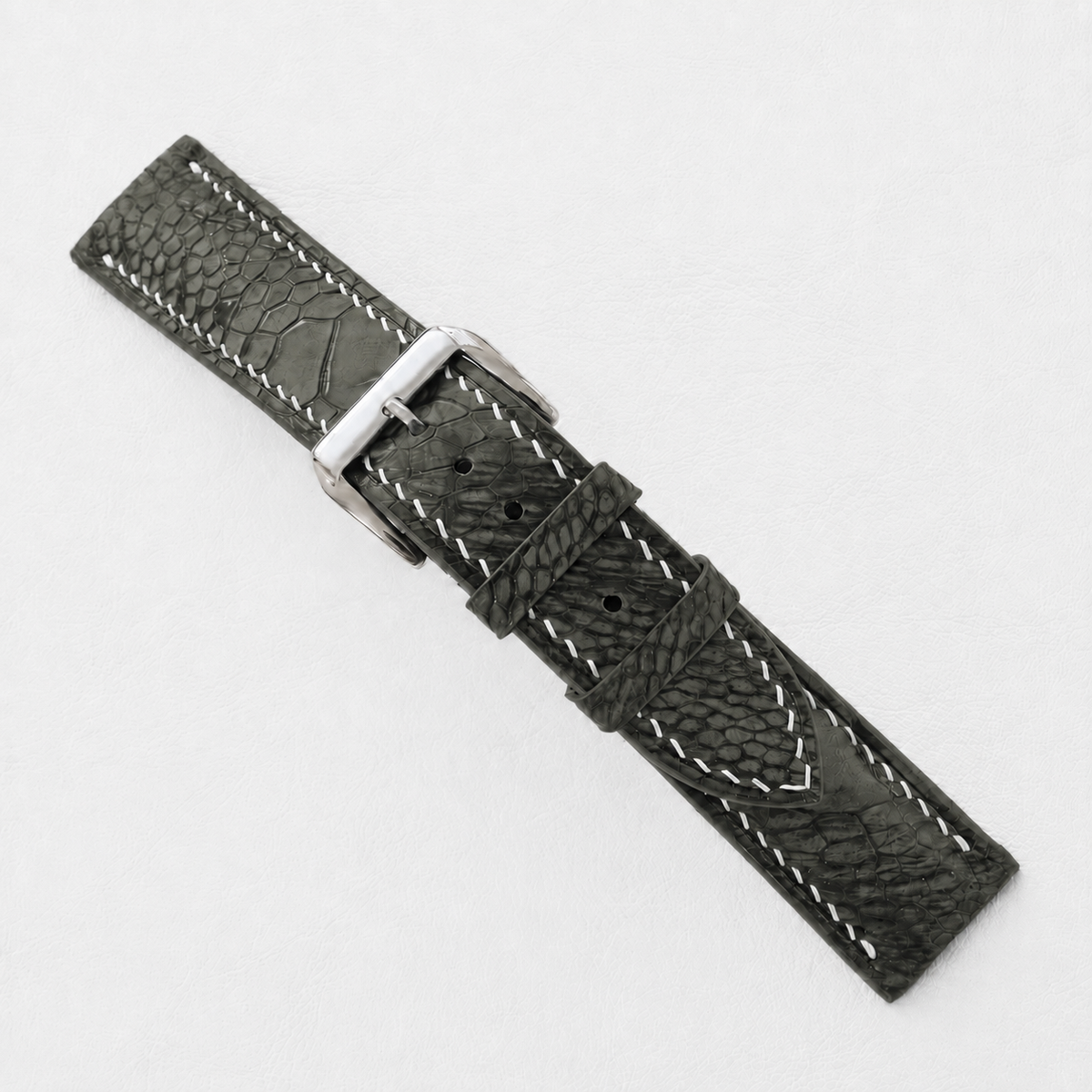 Olive Ostrich Leather Watch Strap - Handmade