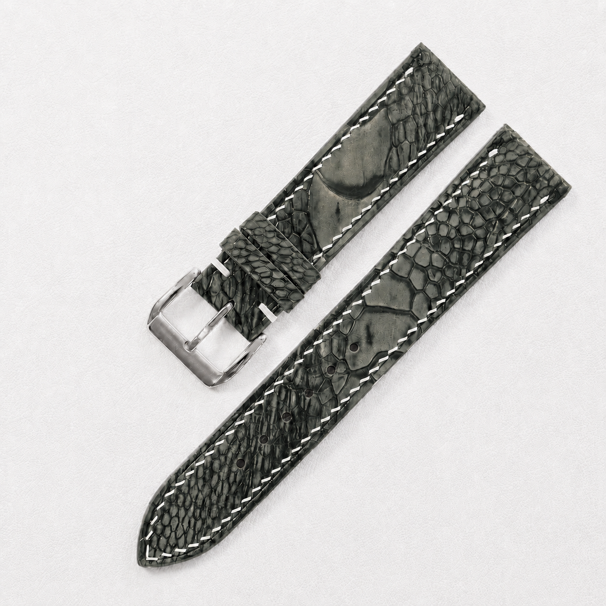 Olive Ostrich Leather Watch Strap - Handmade