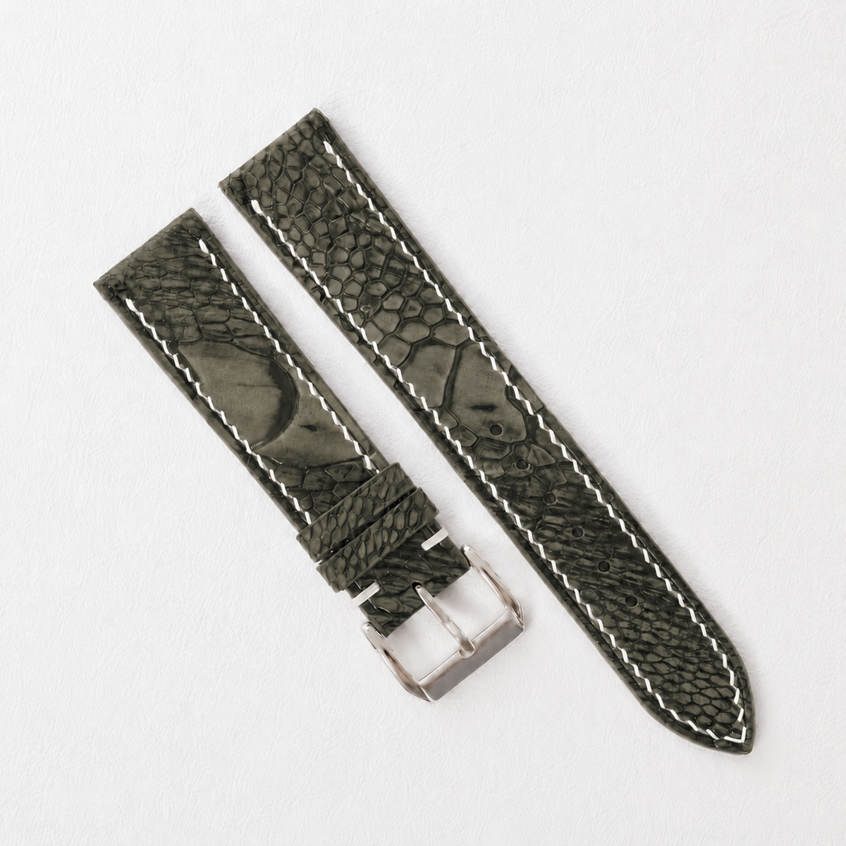 Olive Ostrich Leather Watch Strap - Handmade
