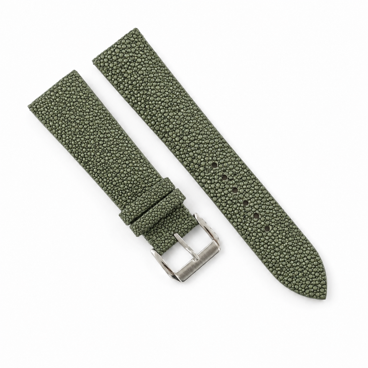 Olive Stingray Leather Watch Strap - Handmade