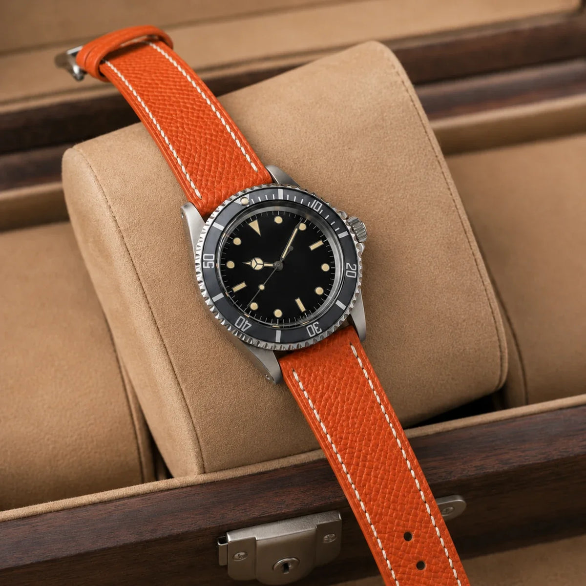 Burnt Orange Epsom Leather Watch Strap - Handmade