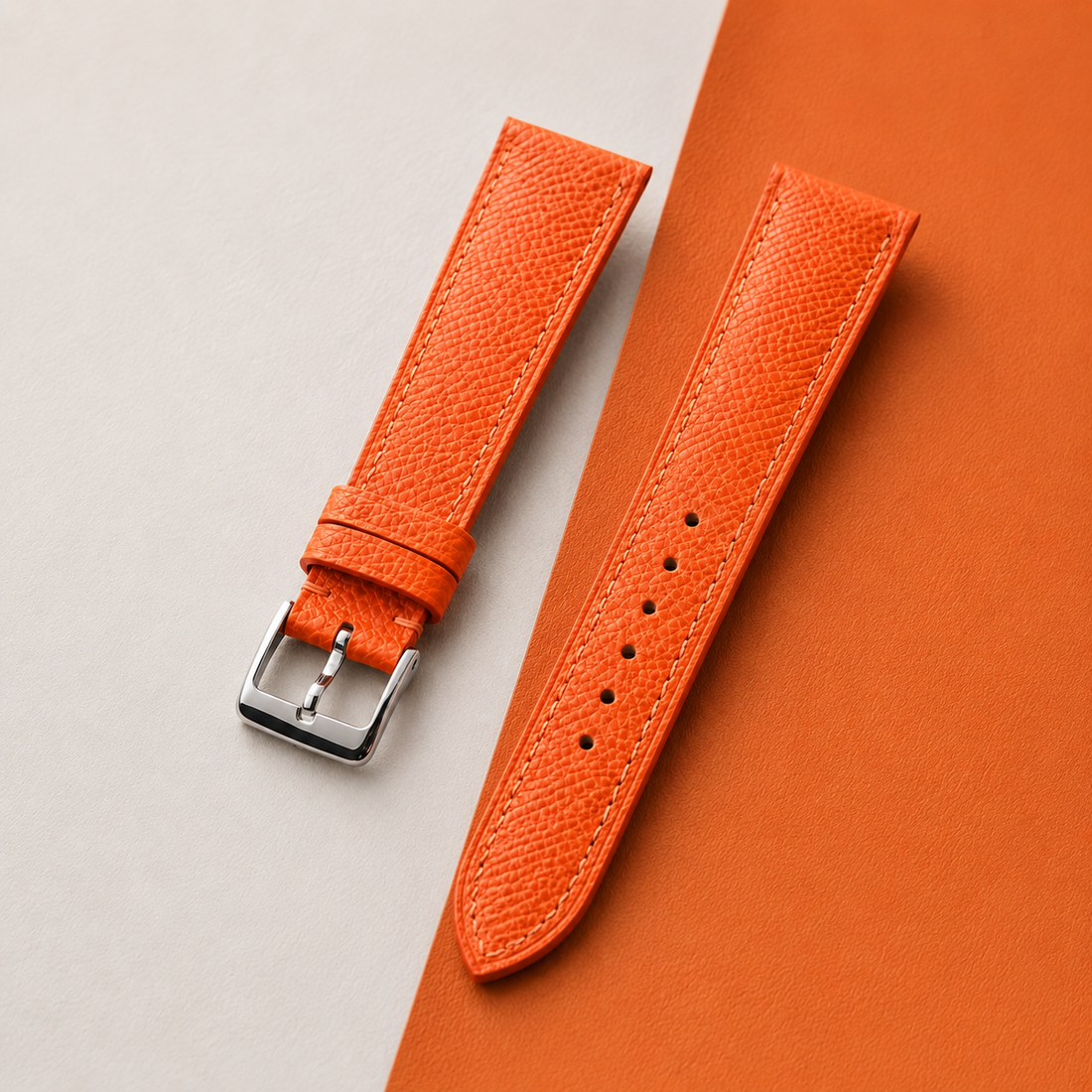 Orange Epsom Leather Watch Strap - Handmade Quick Release Band