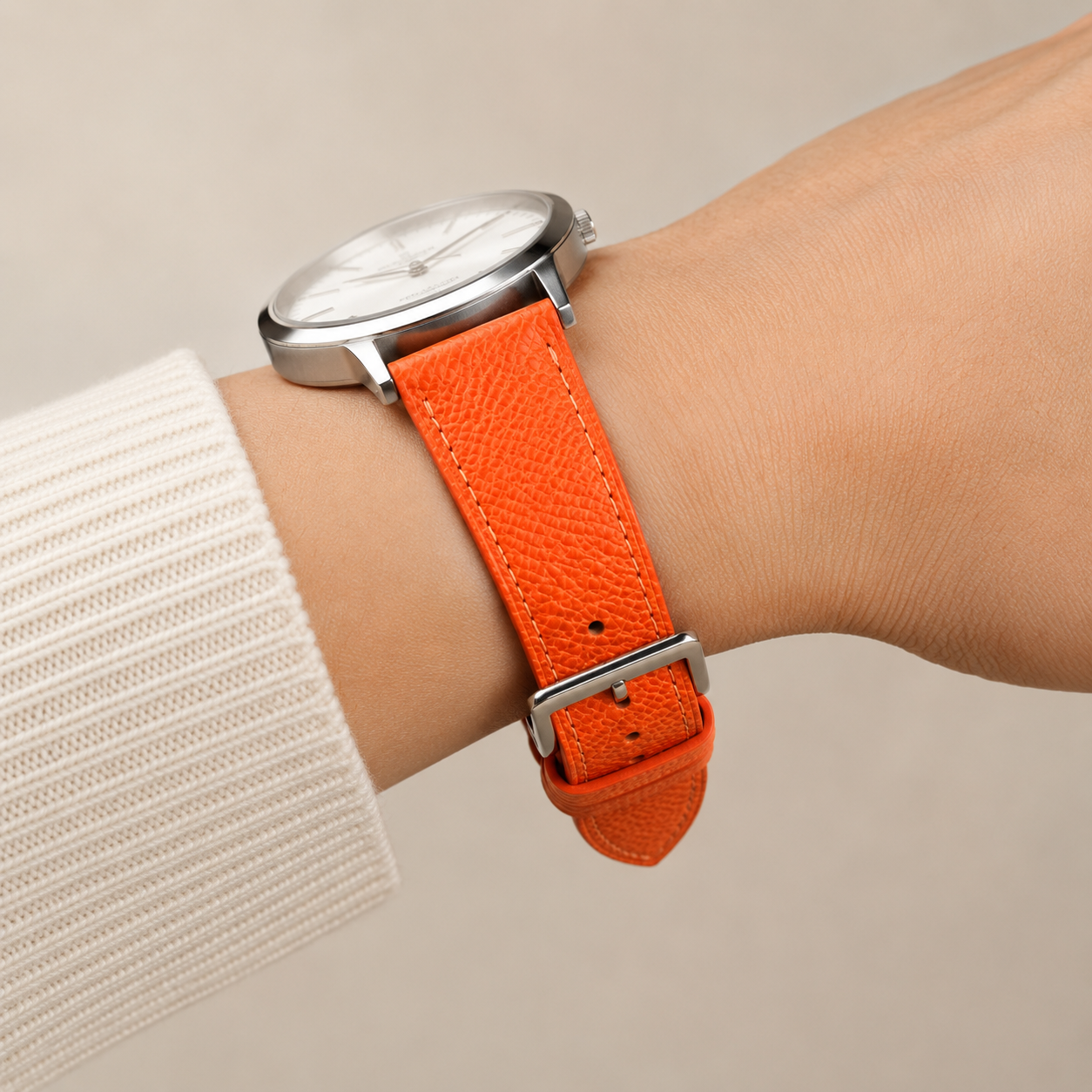 Orange Epsom Leather Watch Strap - Handmade Quick Release Band