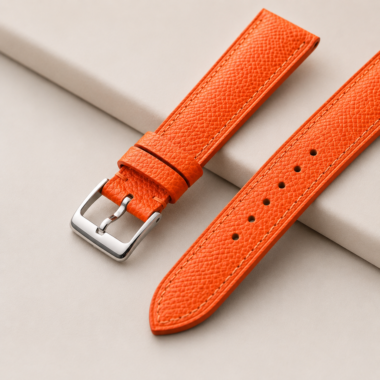 Orange Epsom Leather Watch Strap - Handmade Quick Release Band