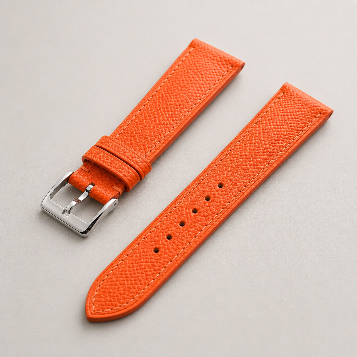 Orange Epsom Leather Watch Strap - Handmade Quick Release Band
