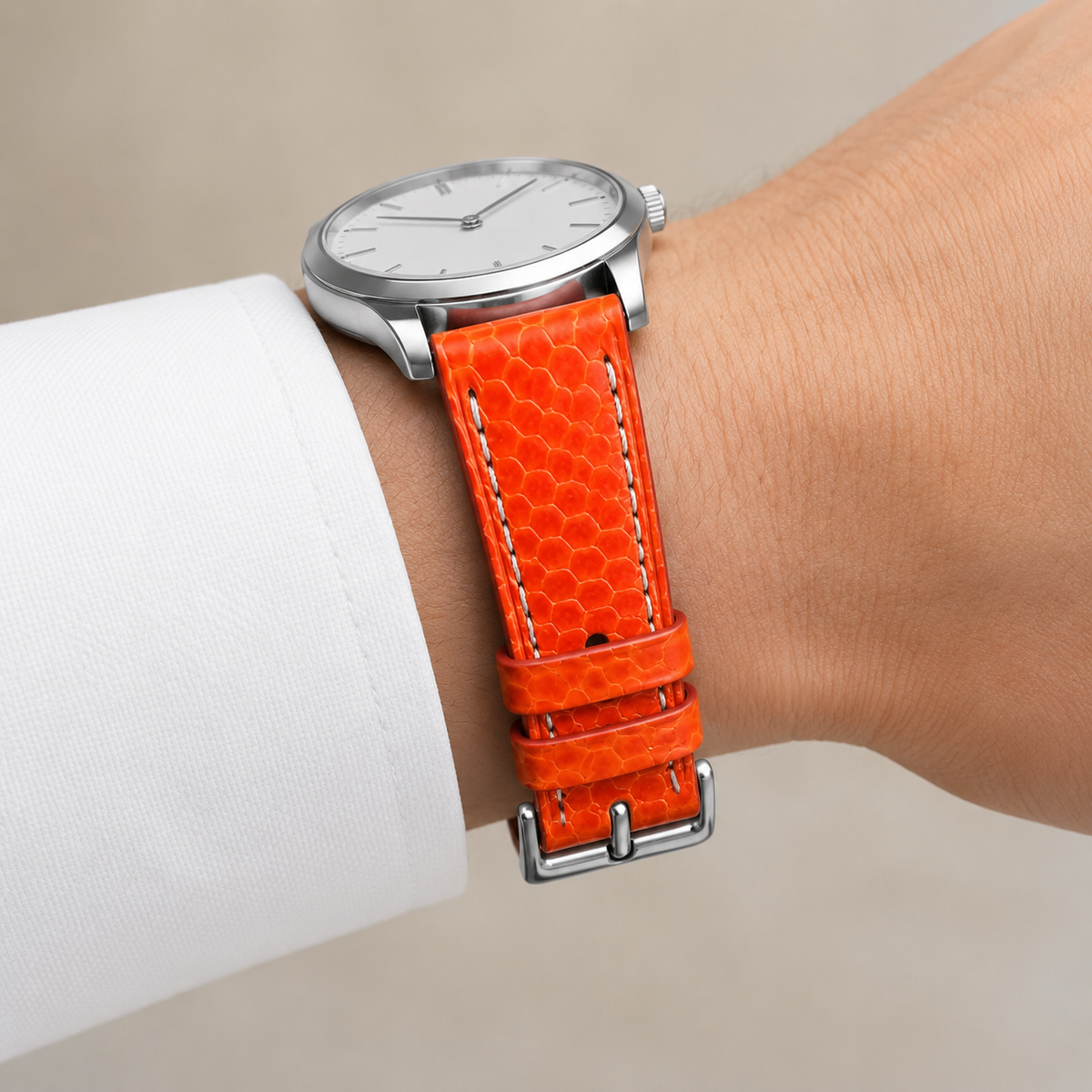 Orange Sea Snake Leather Watch Strap - Handmade