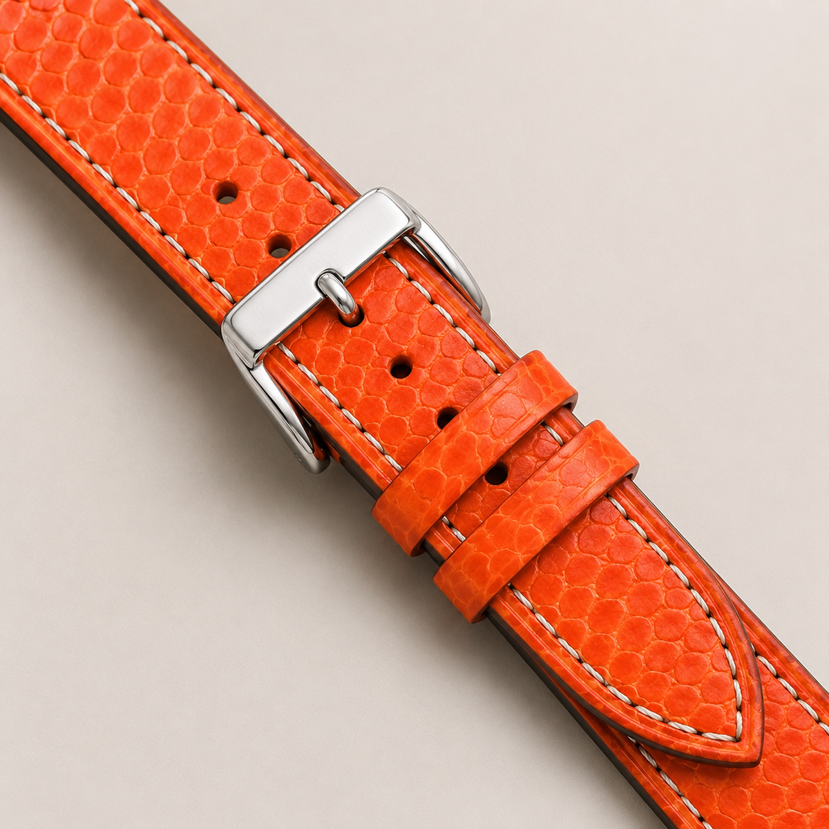 Orange Sea Snake Leather Watch Strap - Handmade