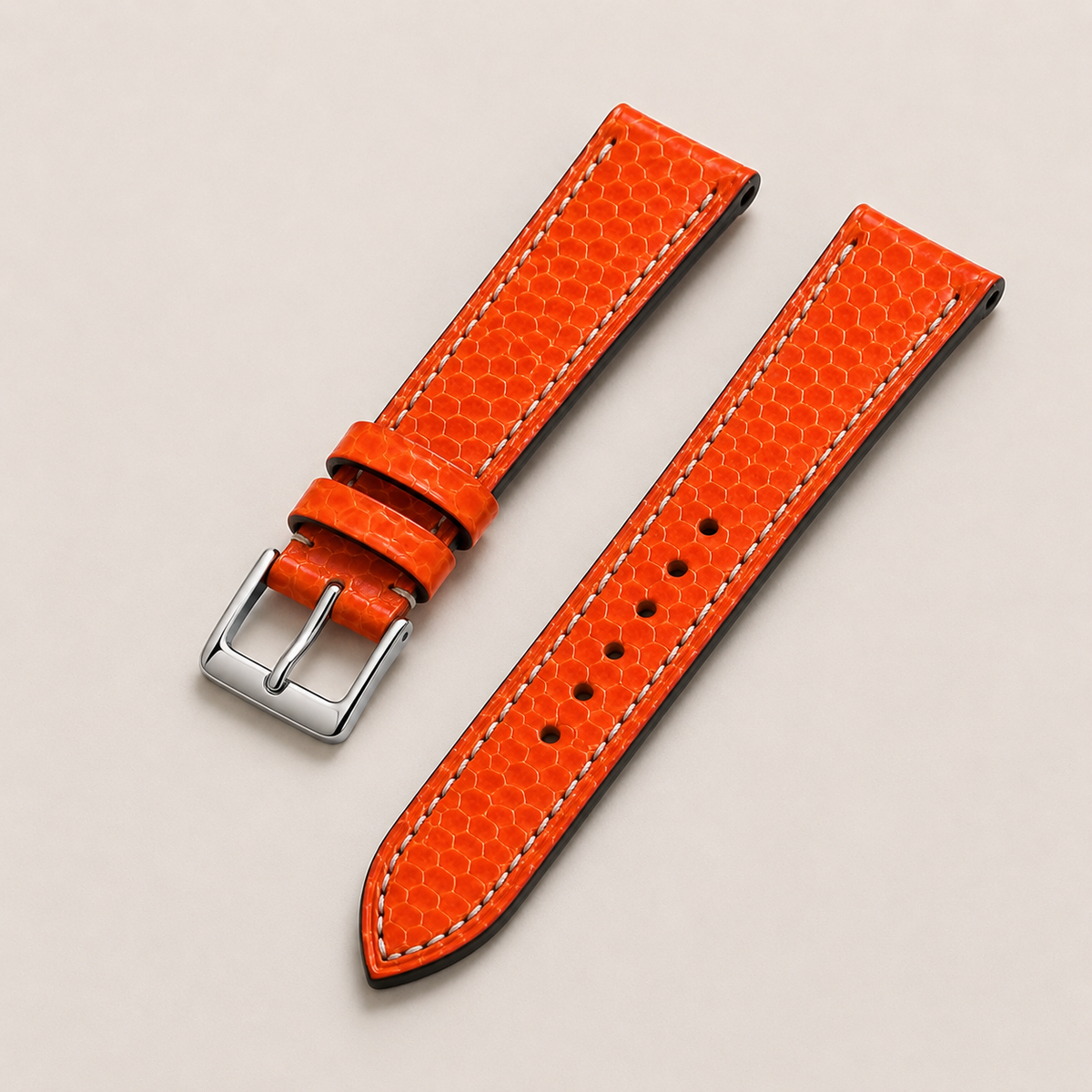Orange Sea Snake Leather Watch Strap - Handmade