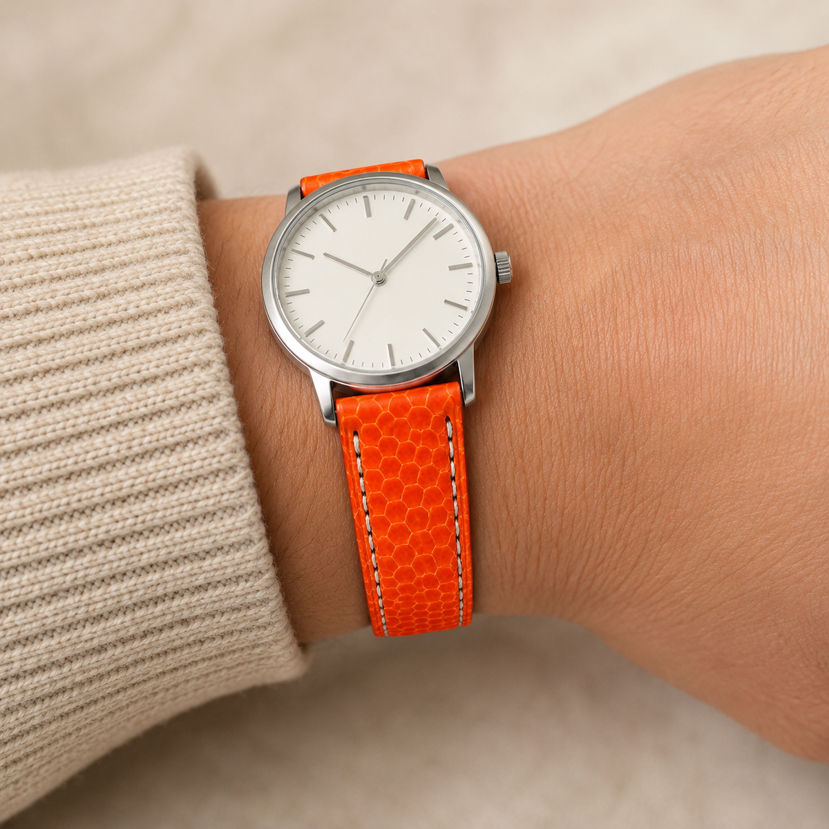 Orange Sea Snake Leather Watch Strap - Handmade