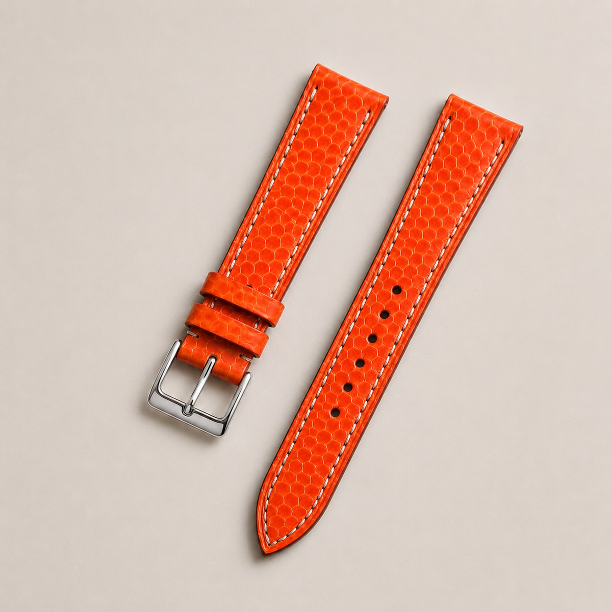 Orange Sea Snake Leather Watch Strap - Handmade
