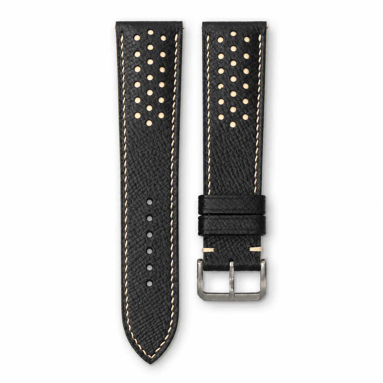 Black Cream Beige Racing Epsom Leather Watch Strap - Handmade Quick Release Band