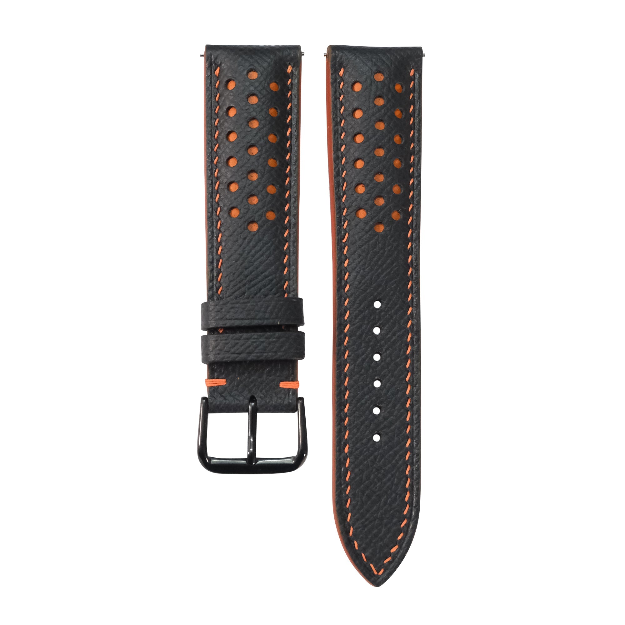 Black Orange Racing Epsom Leather Watch Strap - Handmade Quick Release Band