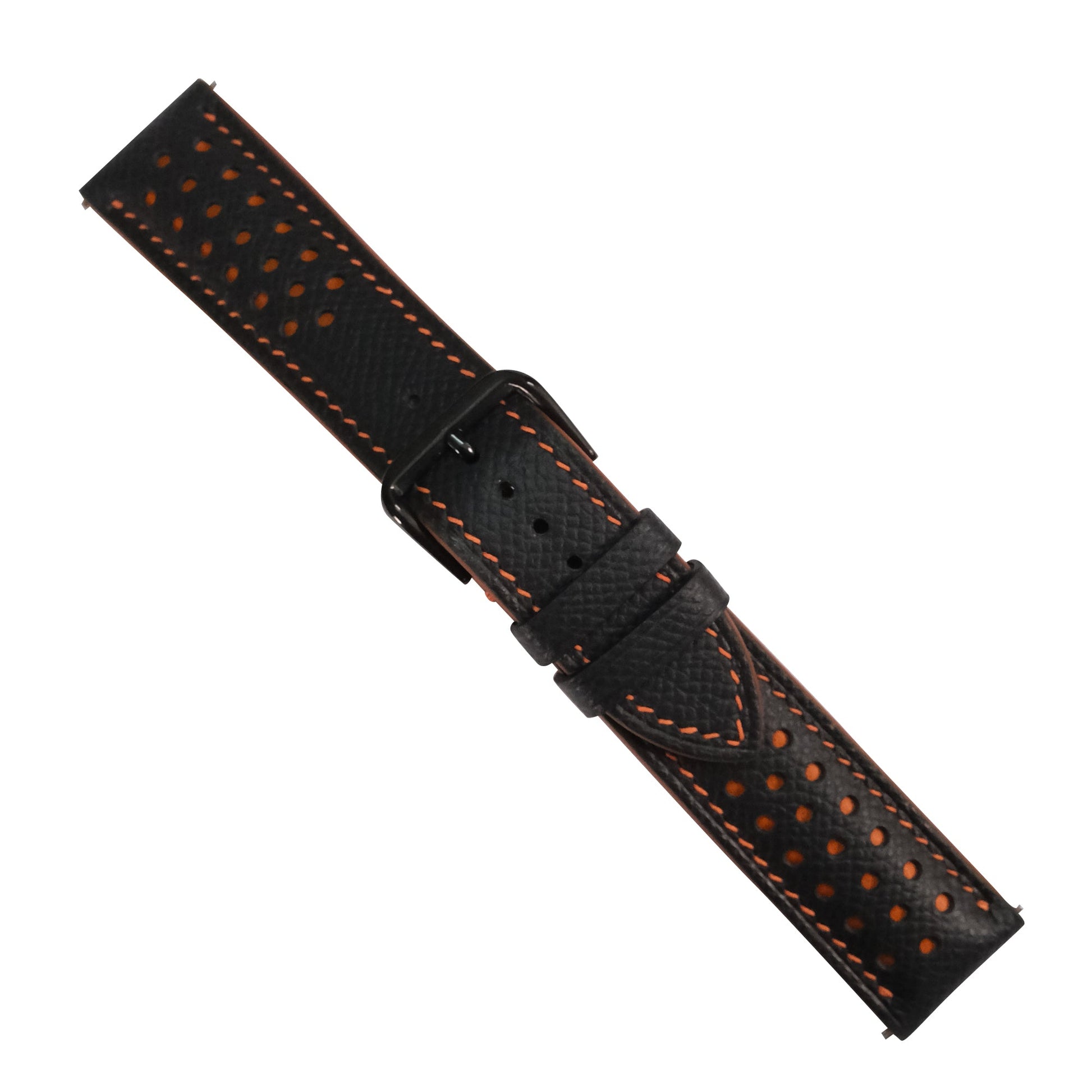 Black Orange Racing Epsom Leather Watch Strap - Handmade Quick Release Band