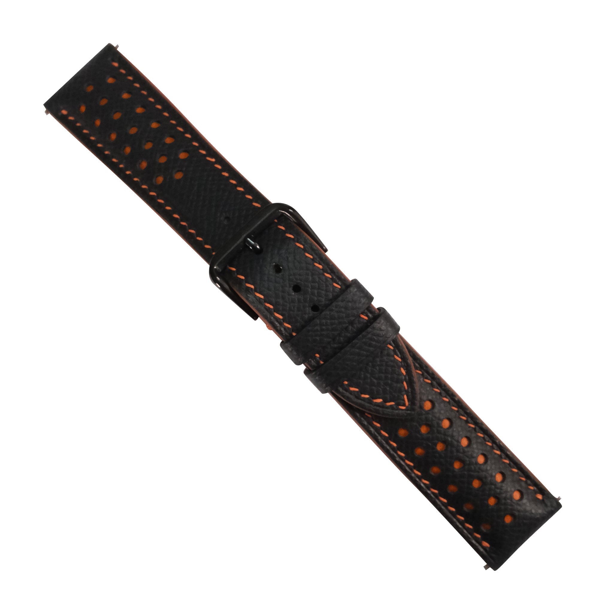 Black Orange Racing Epsom Leather Watch Strap - Handmade Quick Release Band