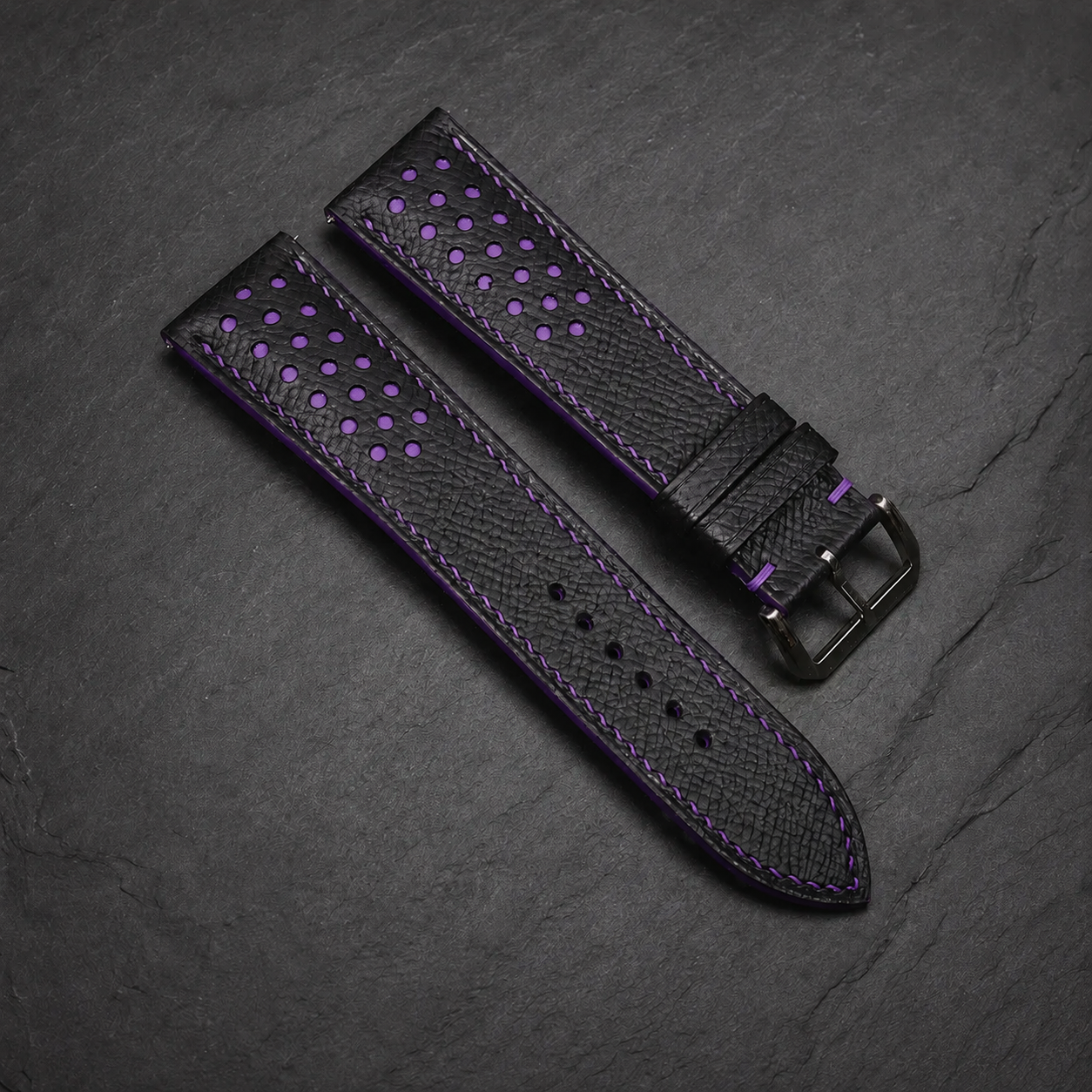 Black Purple Racing Epsom Leather Watch Strap - Handmade Quick Release Band