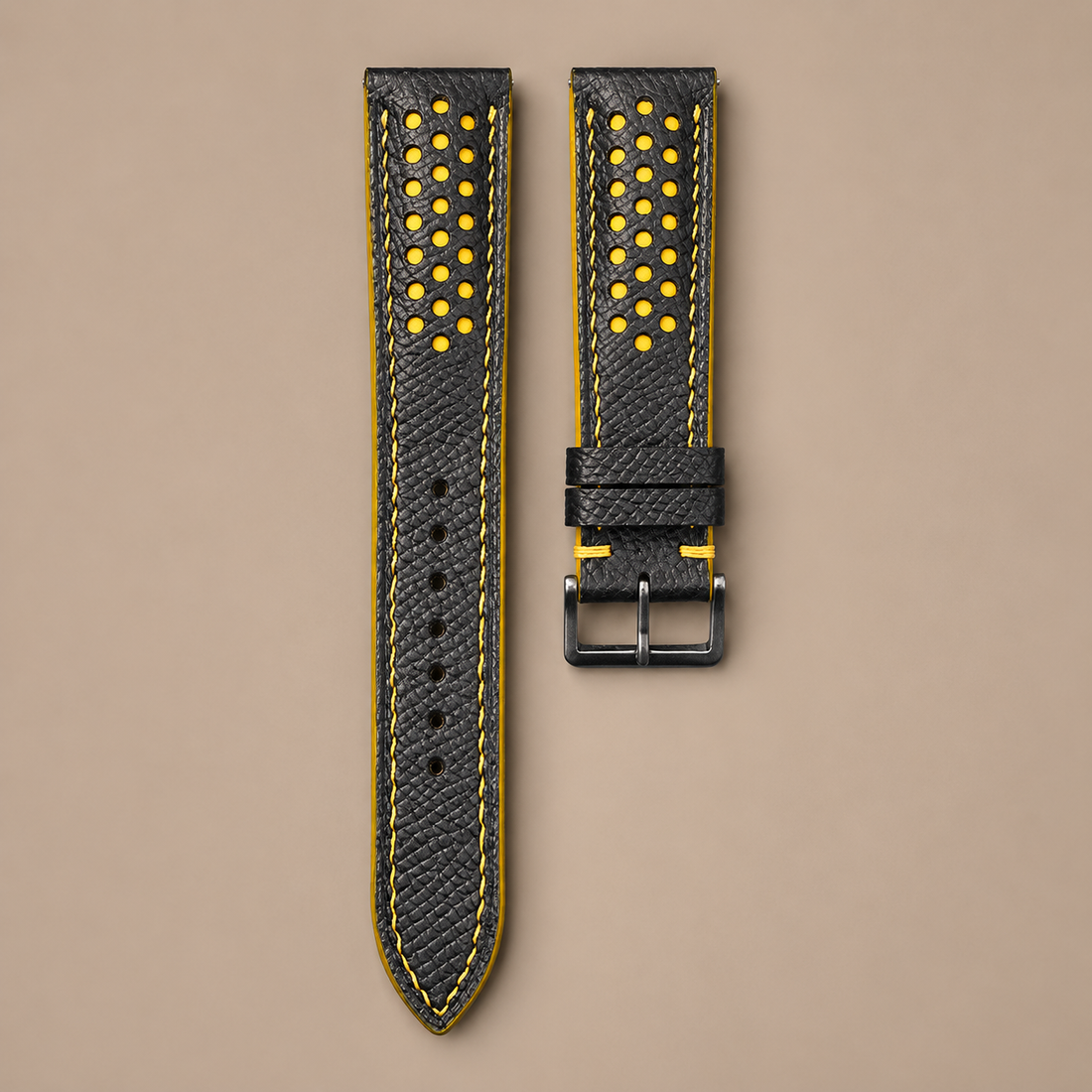 Black Yellow Racing Epsom Leather Watch Strap - Handmade