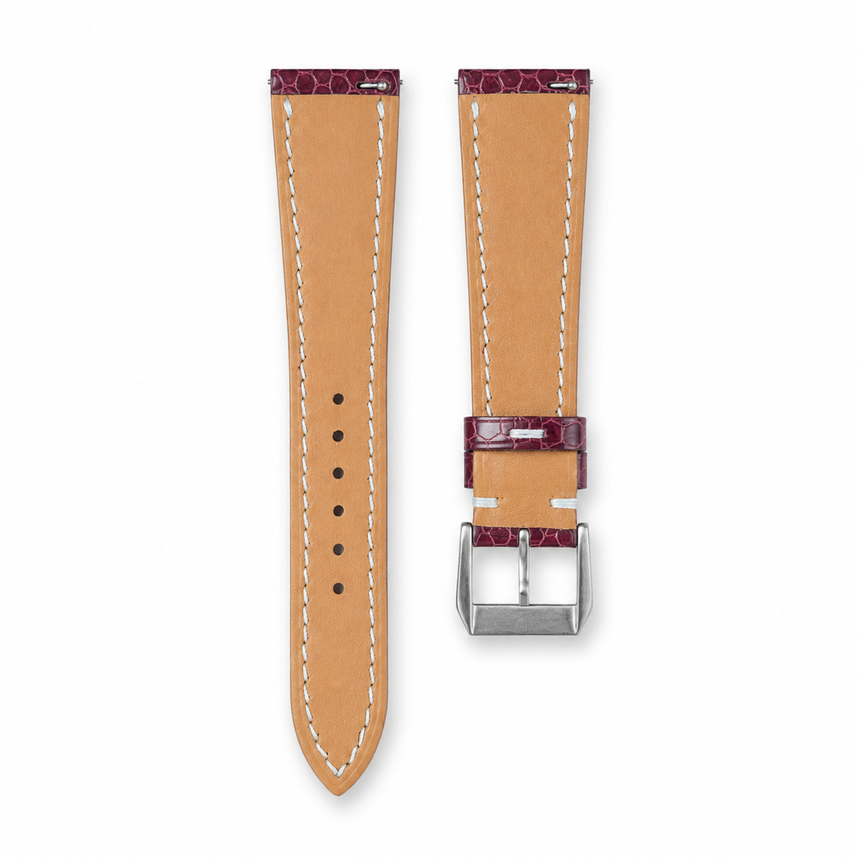 Burgundy Oxblood Sea Snake Leather Watch Strap - Handmade