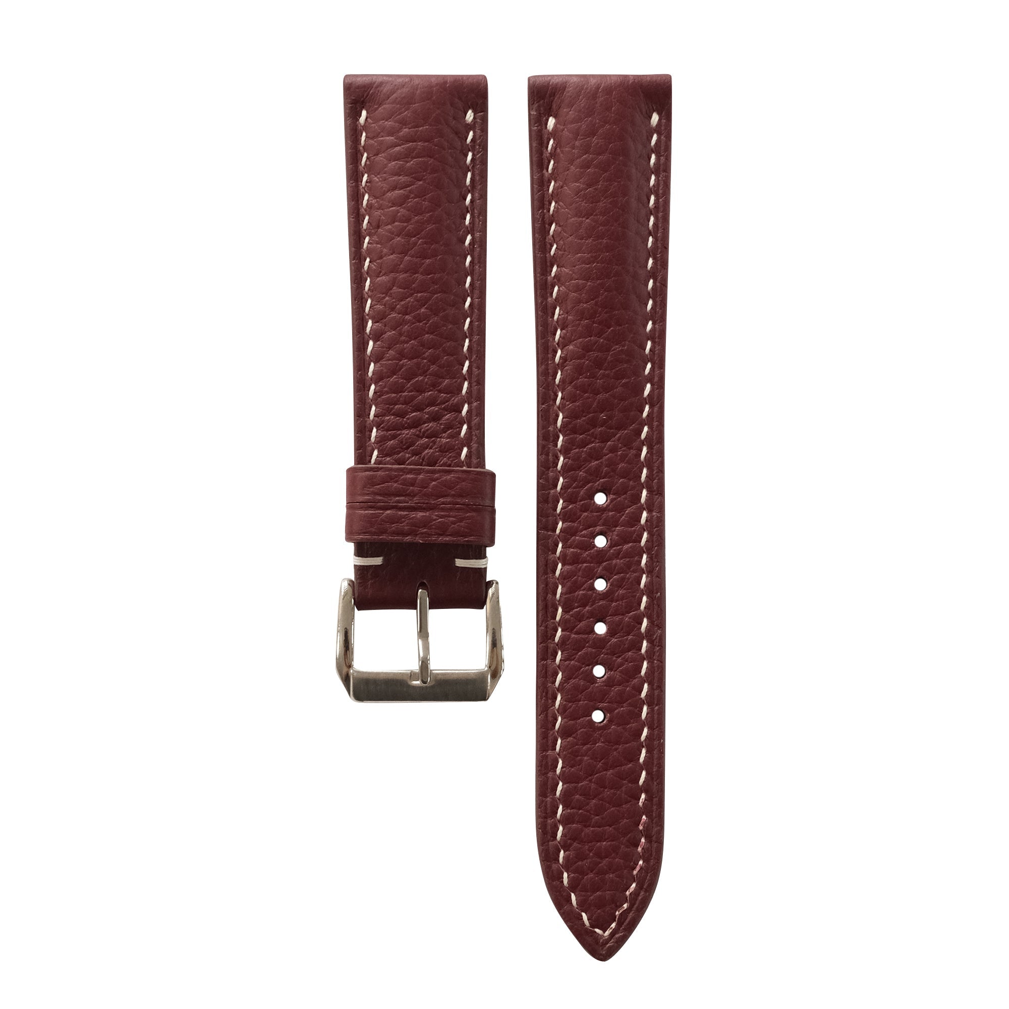 Burgundy Togo Leather Watch Strap - Handmade Quick Release Band
