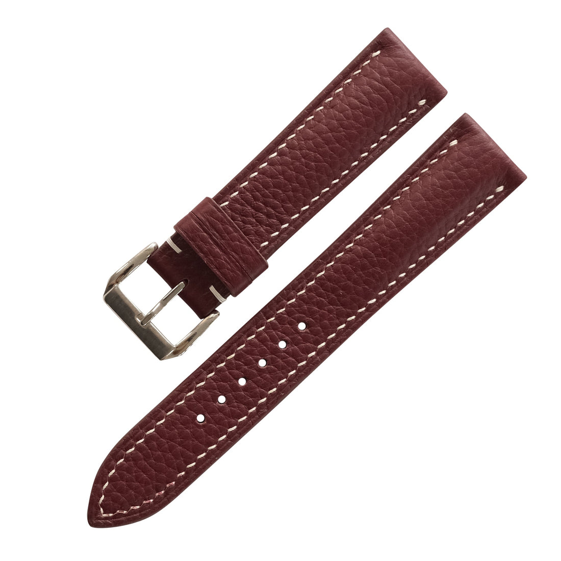 Burgundy Togo Leather Watch Strap - Handmade Quick Release Band
