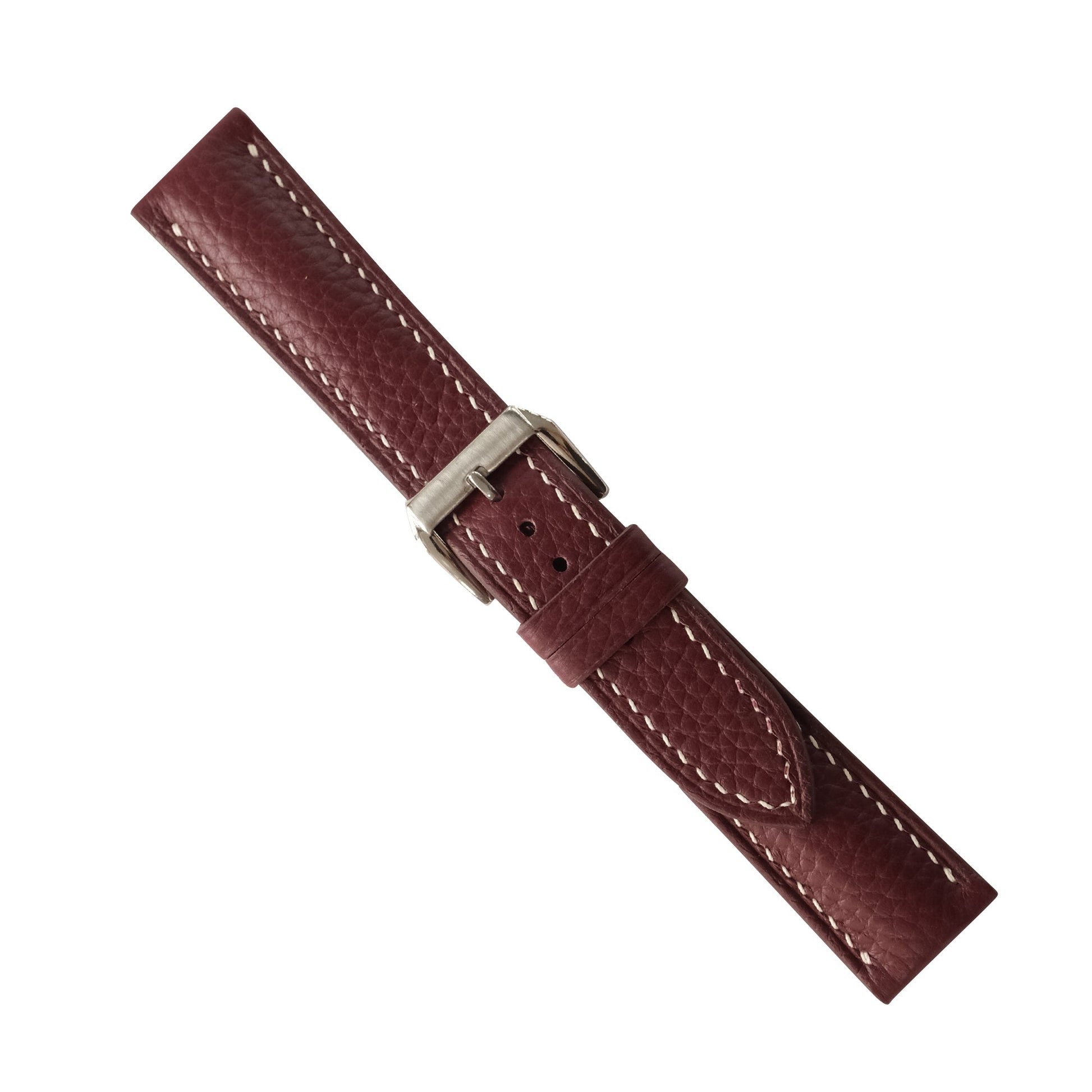 Burgundy Togo Leather Watch Strap - Handmade Quick Release Band