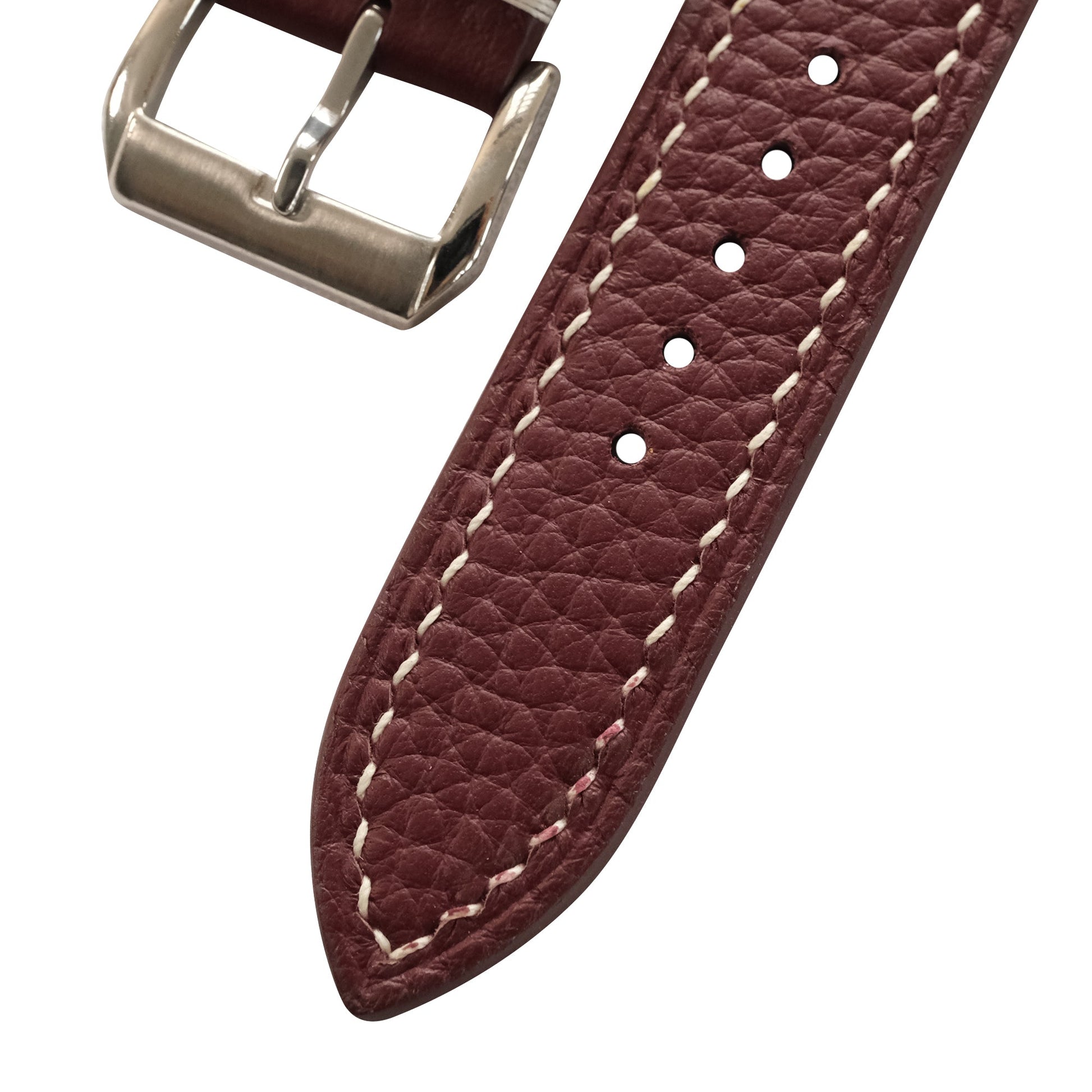Burgundy Togo Leather Watch Strap - Handmade Quick Release Band