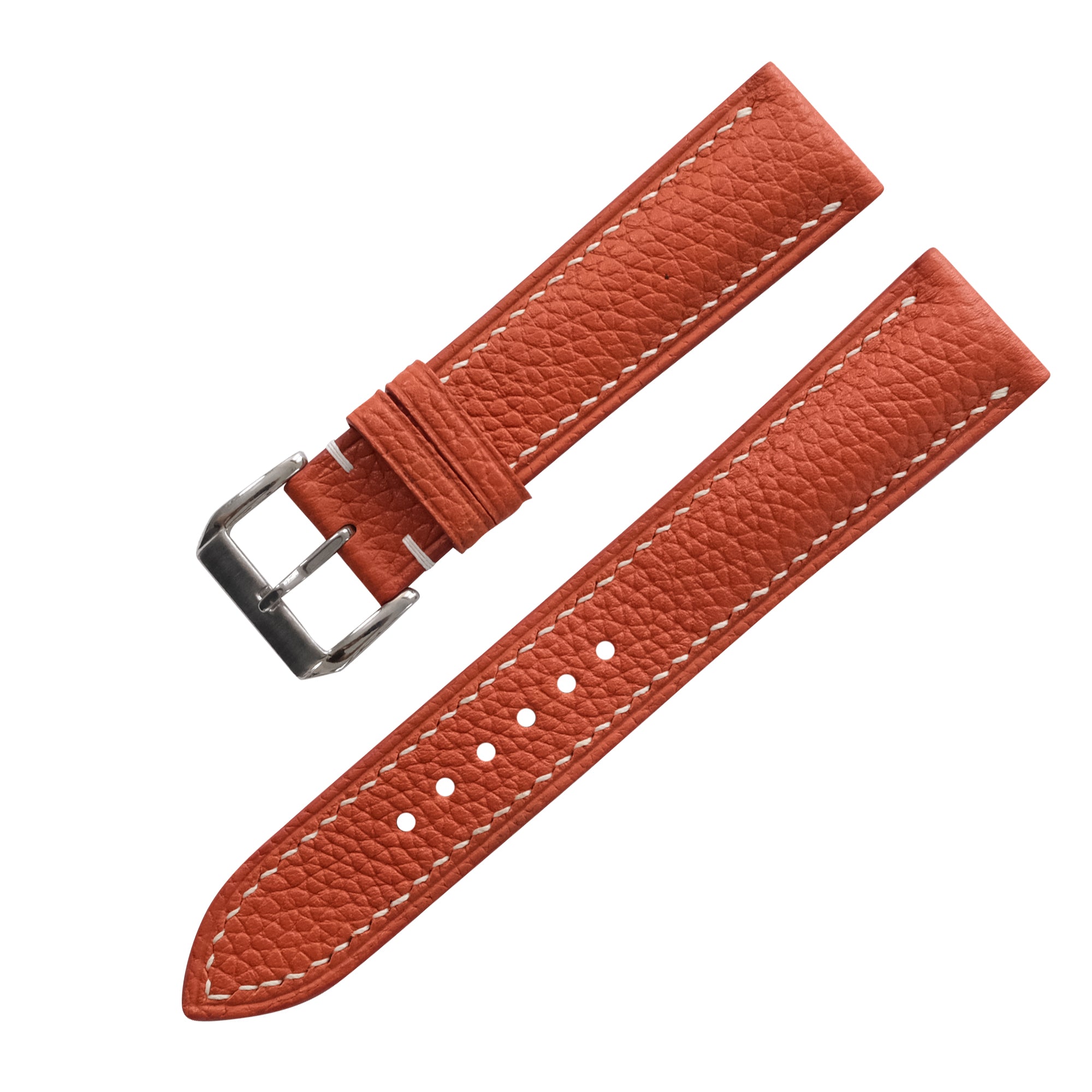 Burnt Orange Togo Leather Watch Strap - Handmade Quick Release Band