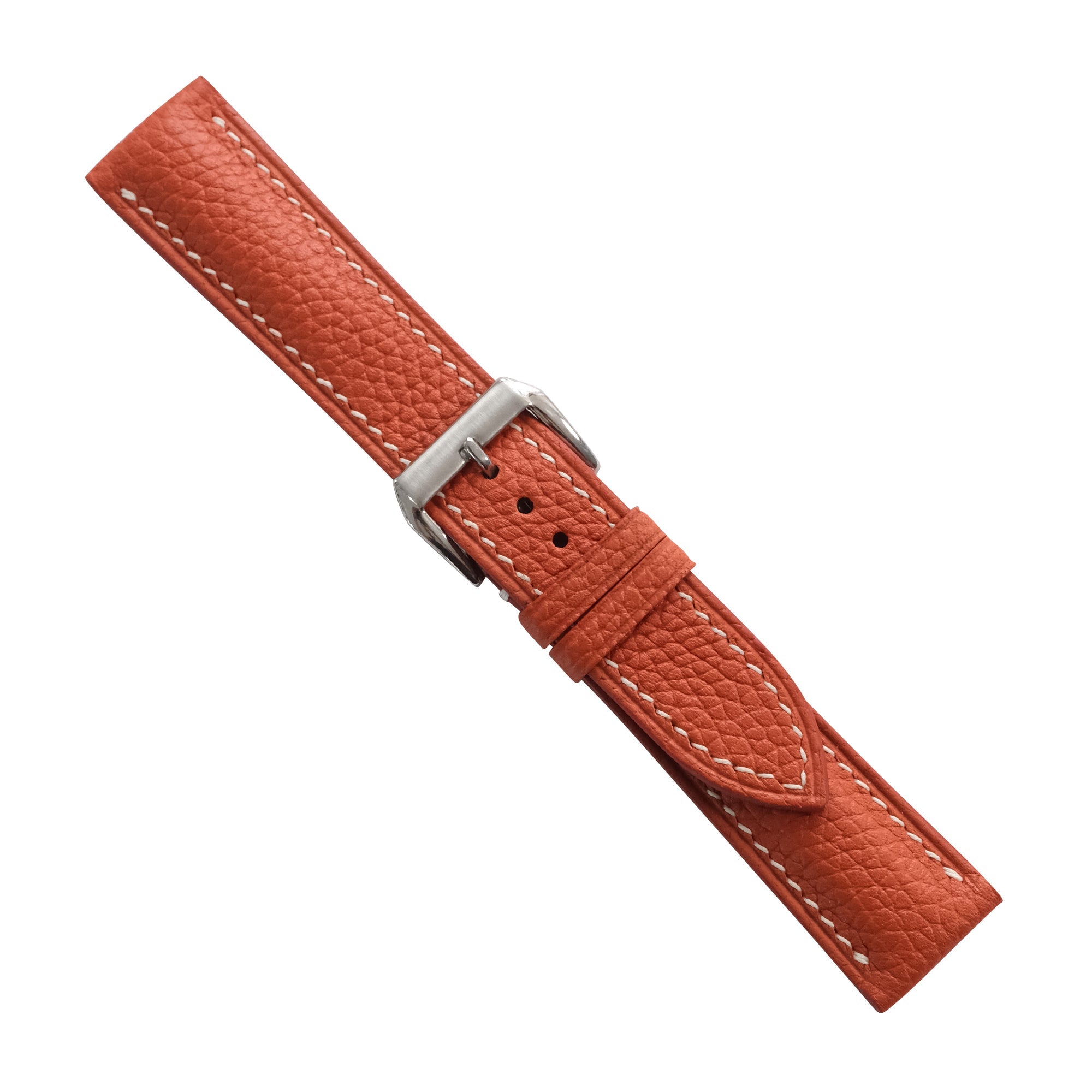 Burnt Orange Togo Leather Watch Strap - Handmade Quick Release Band