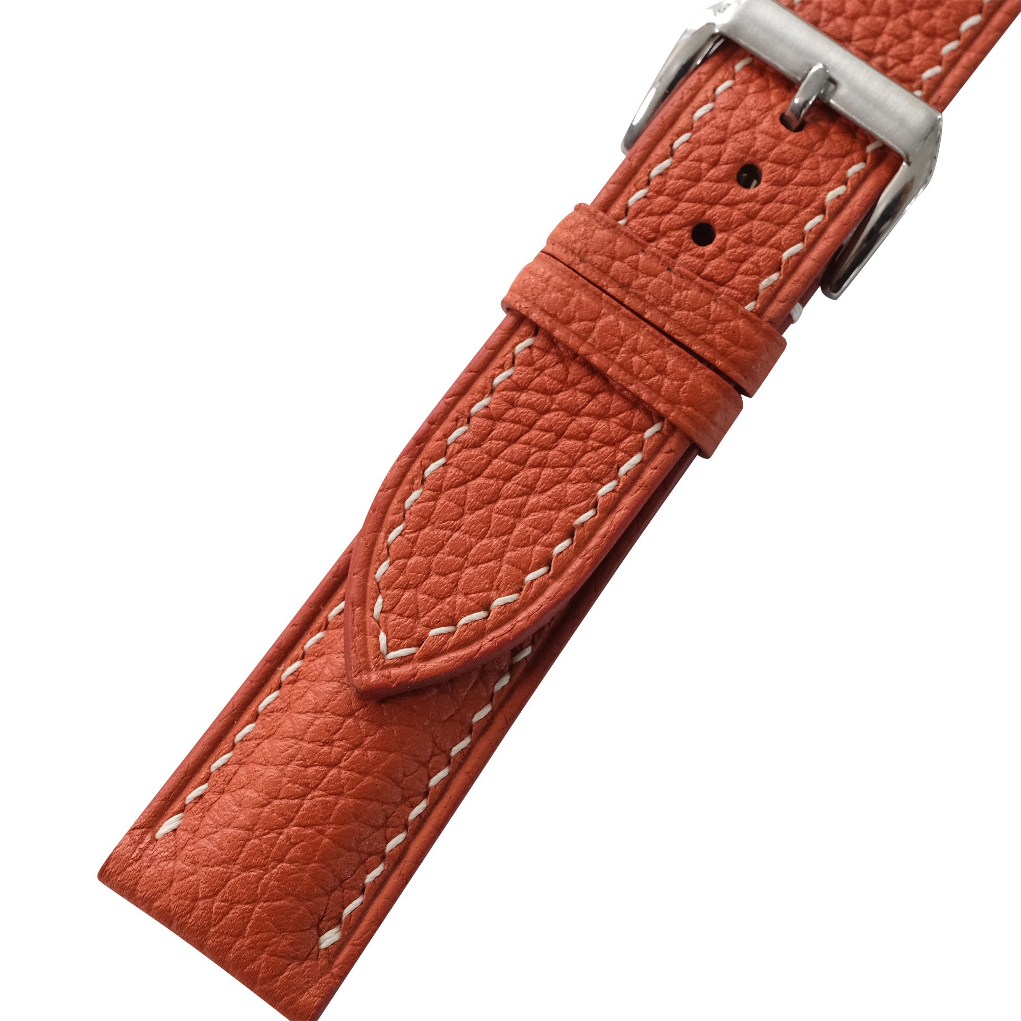 Burnt Orange Togo Leather Watch Strap - Handmade Quick Release Band