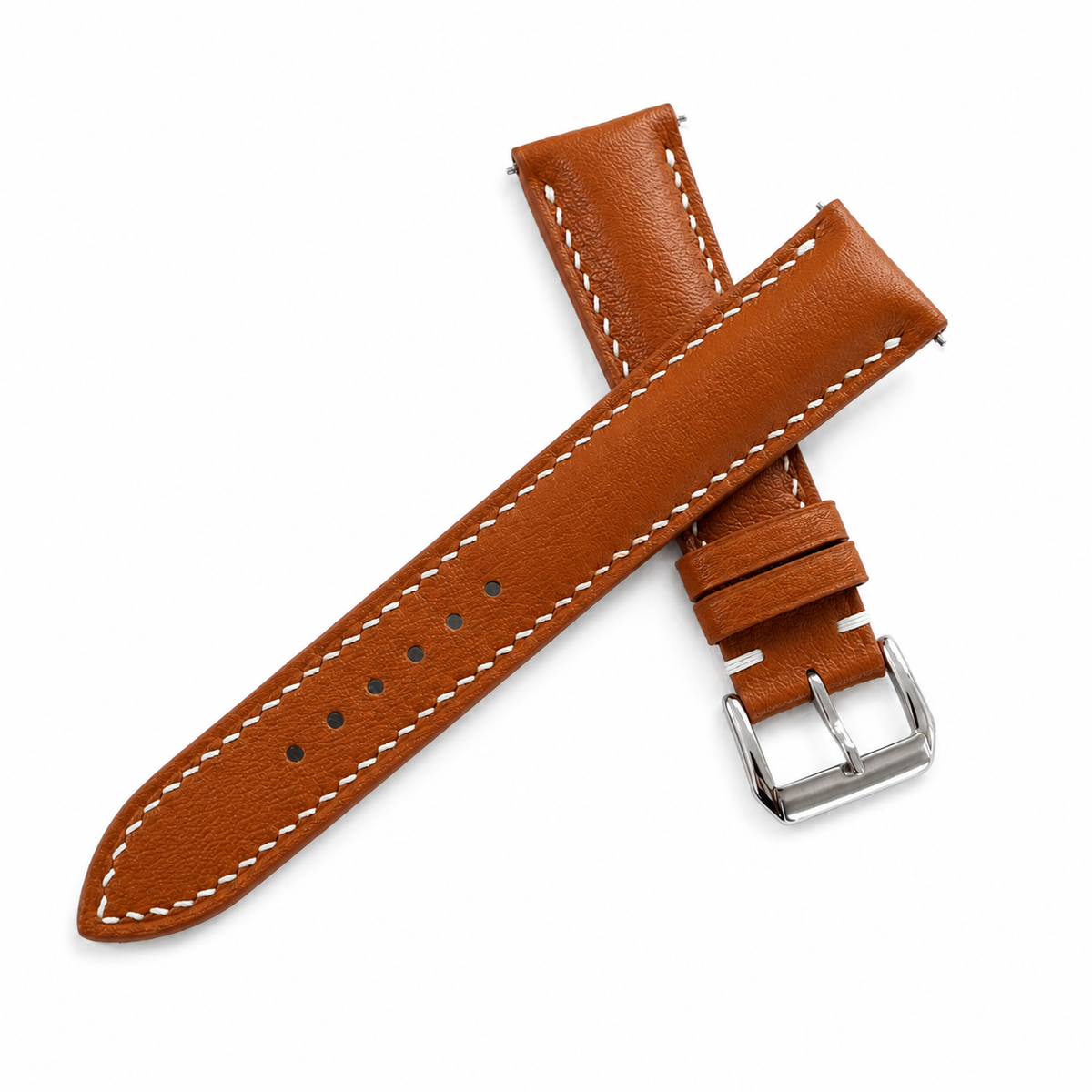 Cognac Brown Swift Leather Watch Strap - Handmade