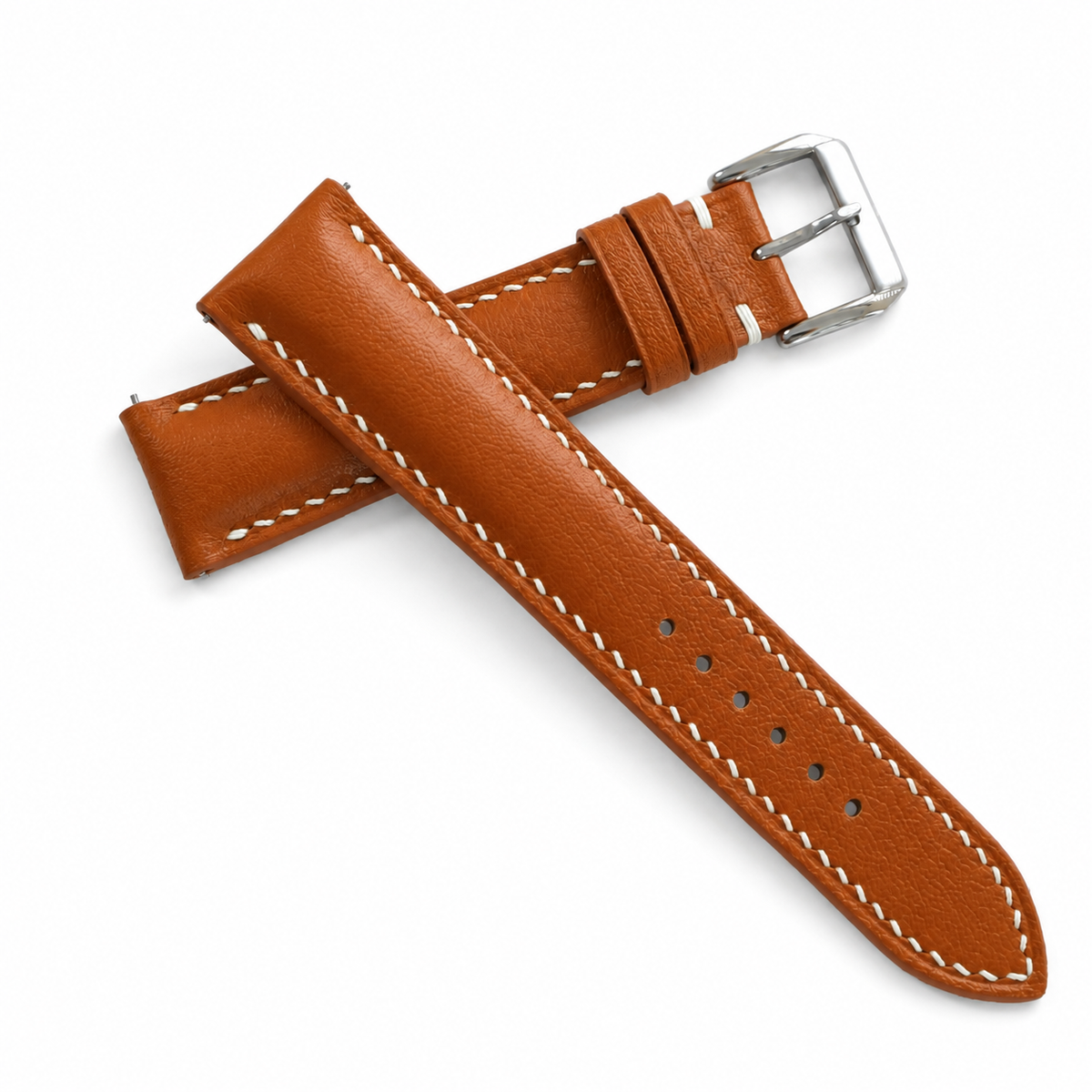 Cognac Brown Swift Leather Watch Strap - Handmade