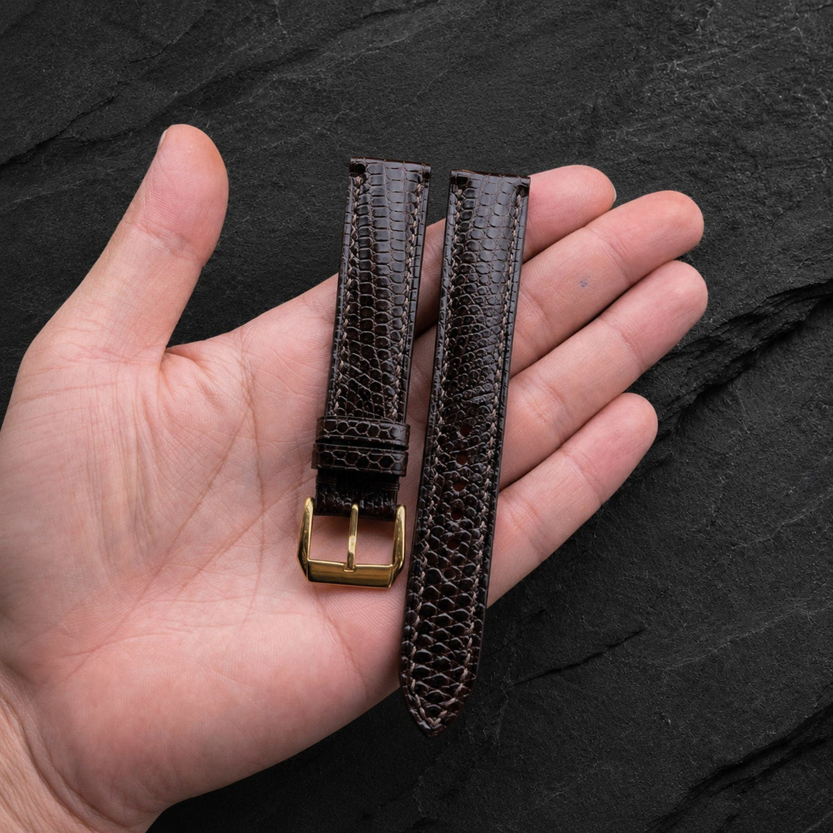 Dark Brown Lizard Leather Watch Strap - Handmade