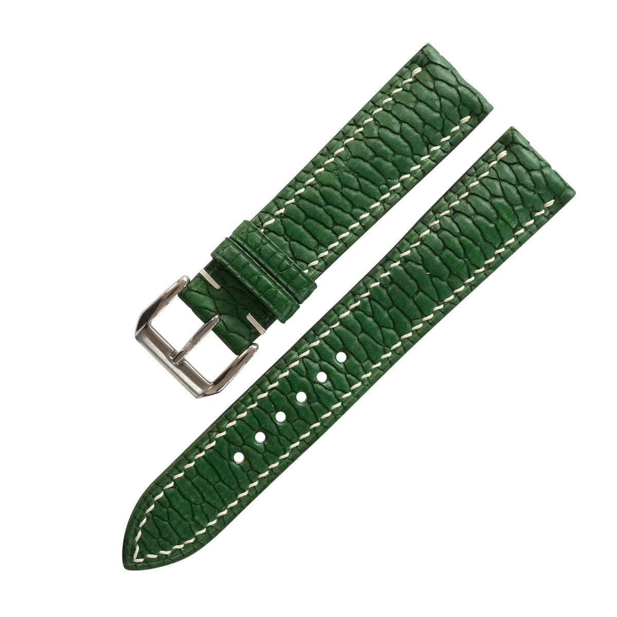 Green Beaver Tail Leather Watch Strap - Handmade