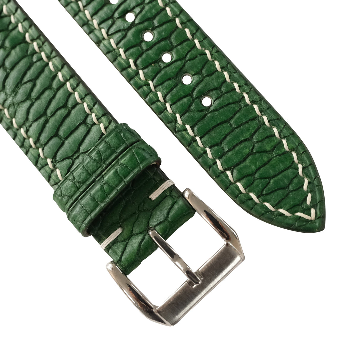 Green Beaver Tail Leather Watch Strap - Handmade