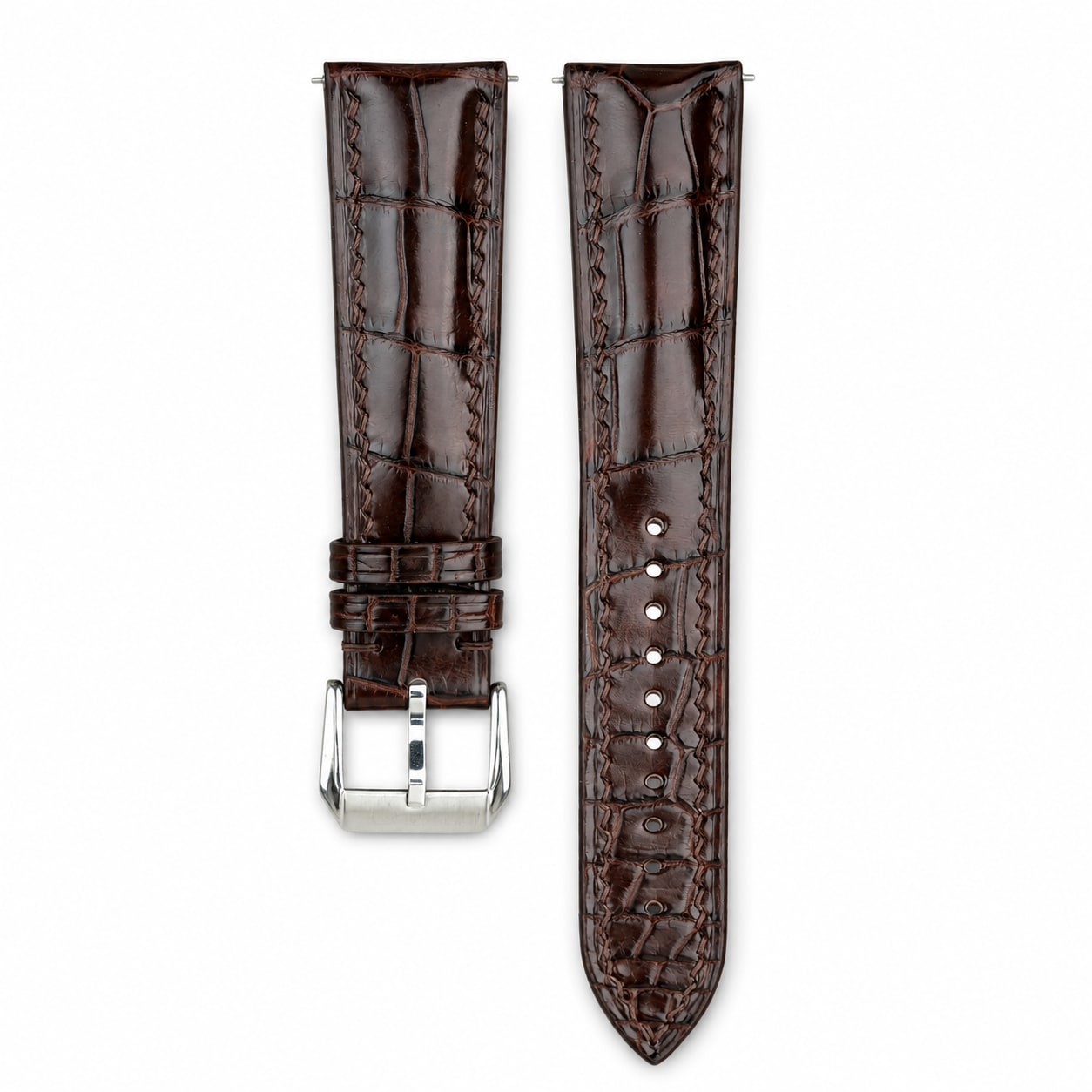 Mahogany Brown Alligator Leather Watch Strap - Handmade Quick Release Band