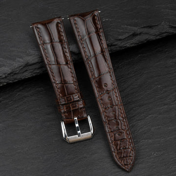 Mahogany Brown Alligator Leather Watch Strap - Handmade Quick Release Band