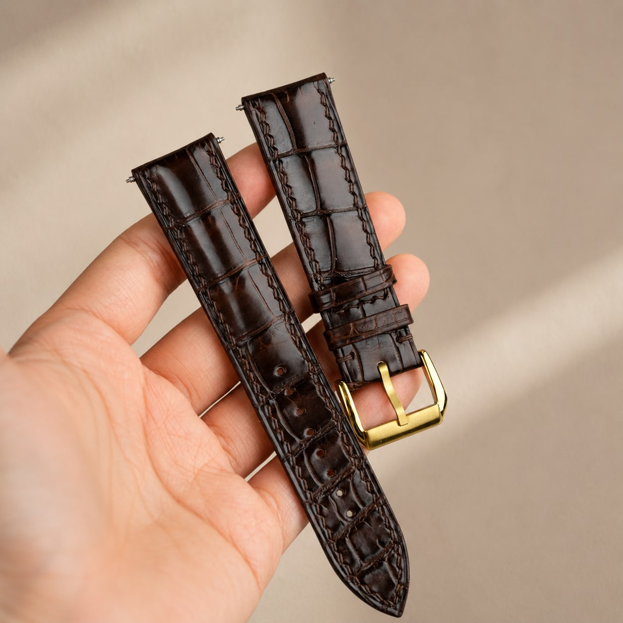 Mahogany Brown Alligator Leather Watch Strap - Handmade Quick Release Band