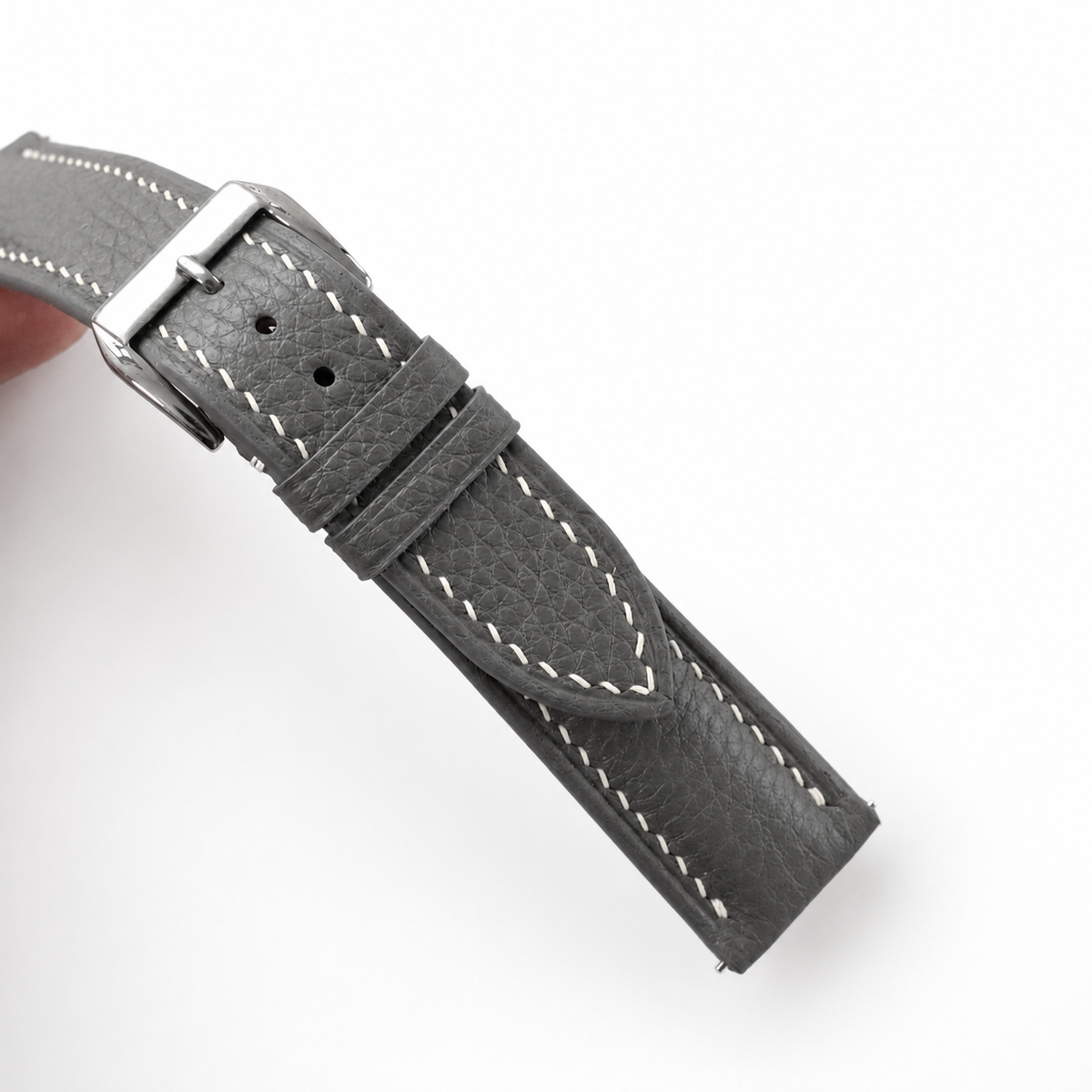 Stone Gray Togo Leather Watch Strap - Handmade