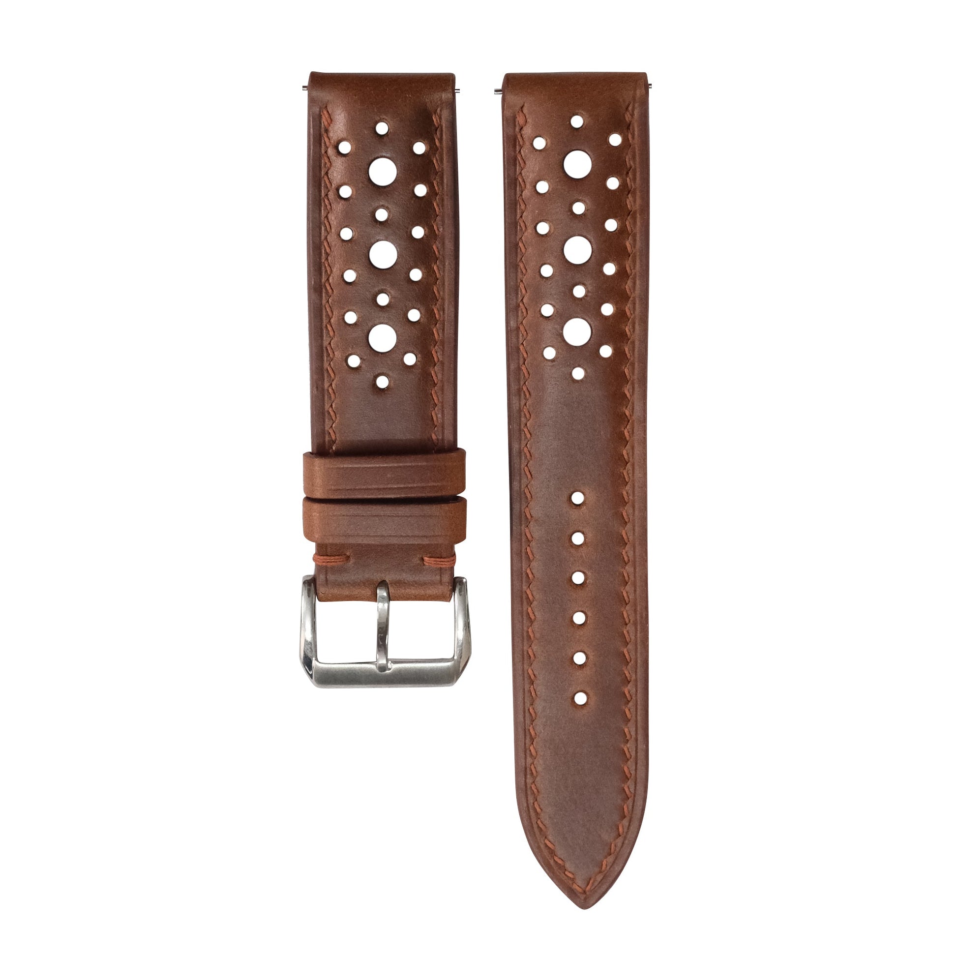Tobacco Brown Racing Waxed Leather Watch Strap - Handmade Quick Release Band
