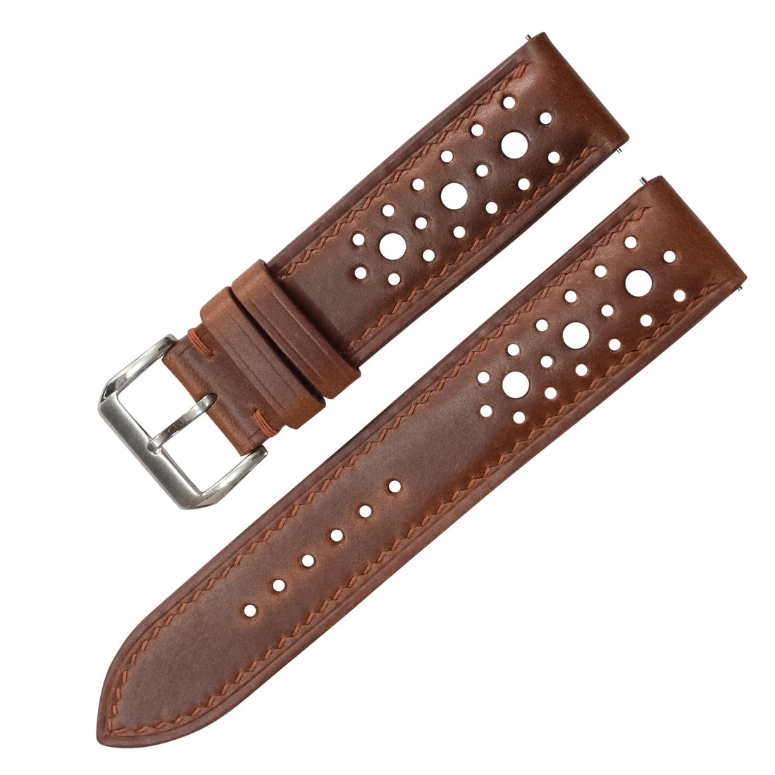 Tobacco Brown Racing Waxed Leather Watch Strap - Handmade