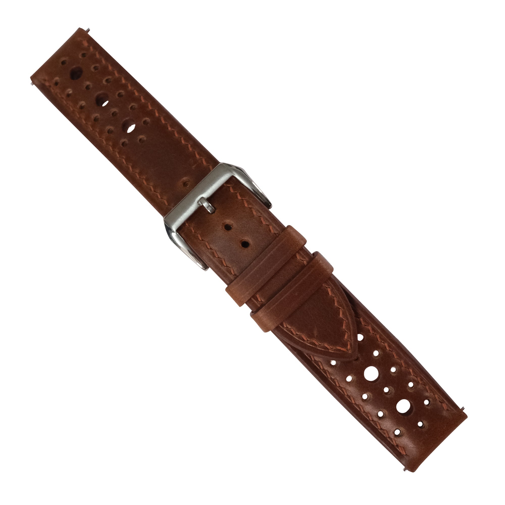 Tobacco Brown Racing Waxed Leather Watch Strap - Handmade Quick Release Band
