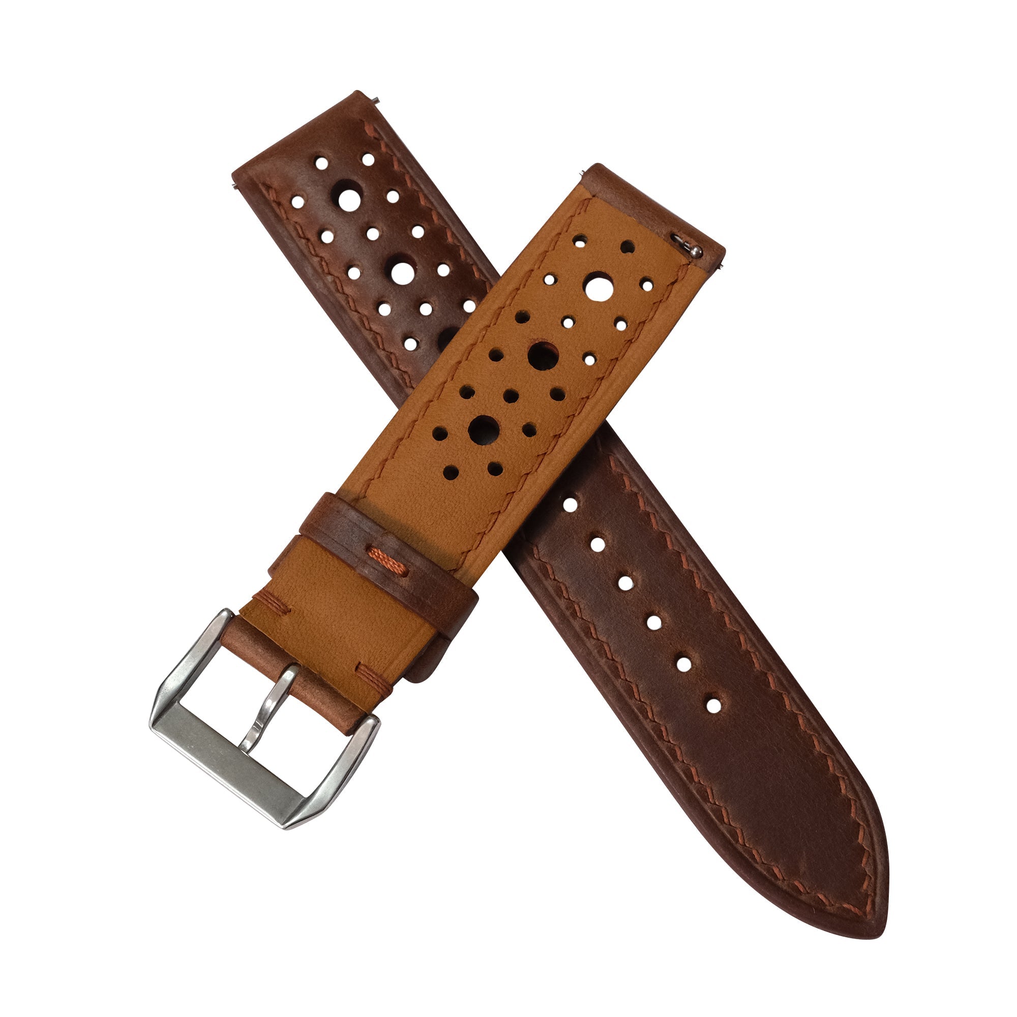 Tobacco Brown Racing Waxed Leather Watch Strap - Handmade Quick Release Band