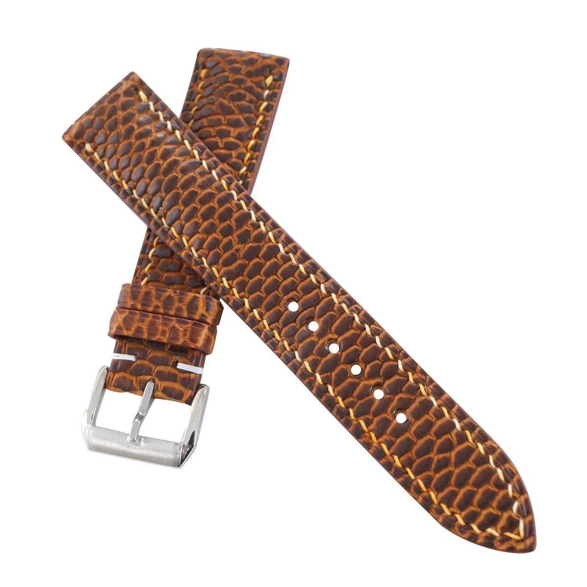 Antique Cognac Beaver Tail Leather Watch Strap - Handmade