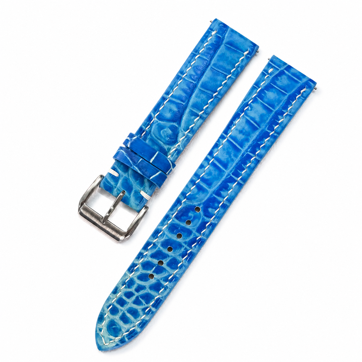 Aqua Blue Alligator Leather Watch Strap - Handmade