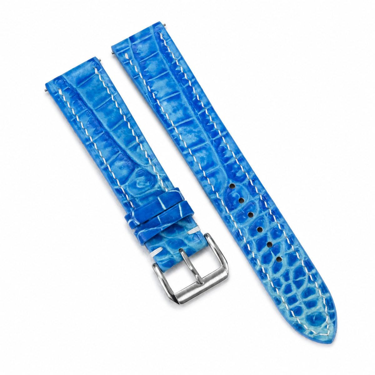 Aqua Blue Alligator Leather Watch Strap - Handmade