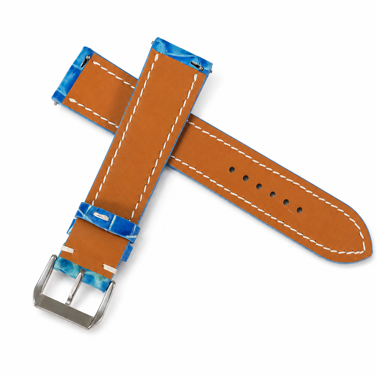 Aqua Blue Alligator Leather Watch Strap - Handmade