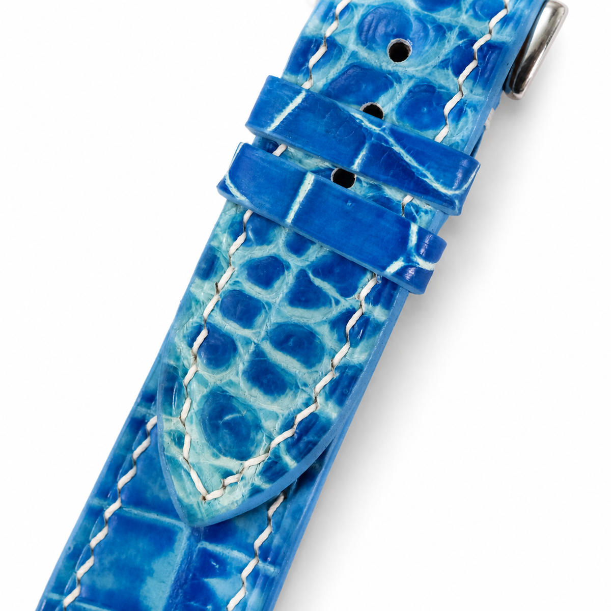 Aqua Blue Alligator Leather Watch Strap - Handmade