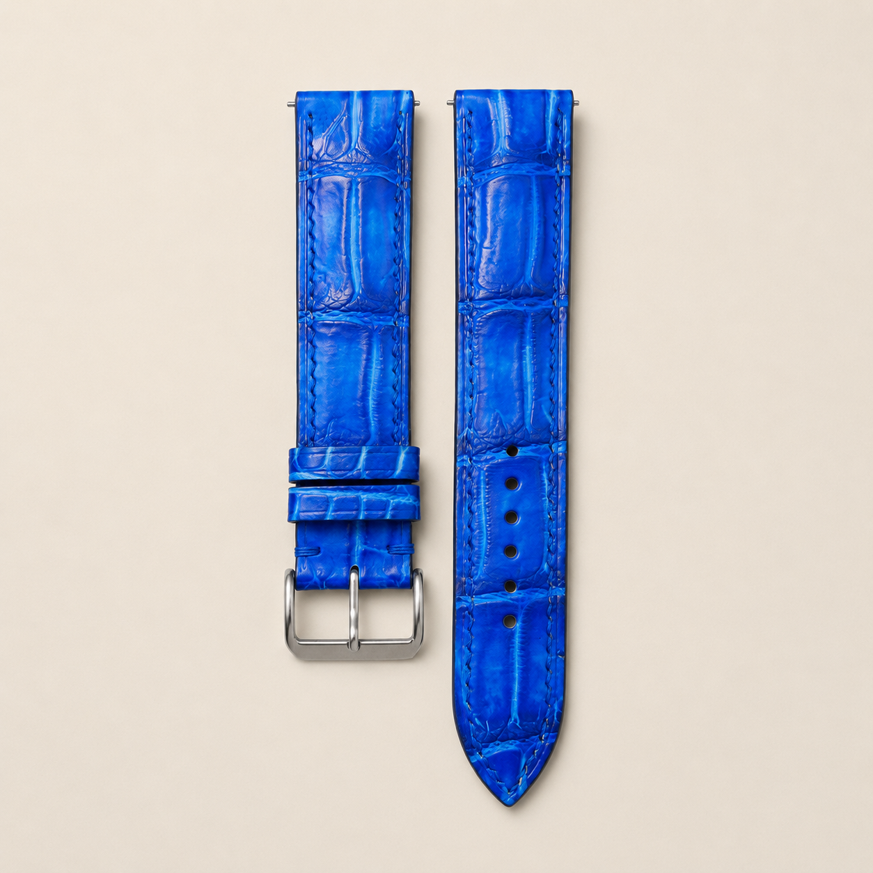 Blue Patina Alligator Leather Watch Strap - Handmade Quick Release Band