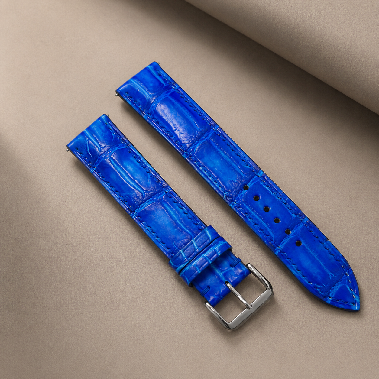 Blue Patina Alligator Leather Watch Strap - Handmade Quick Release Band