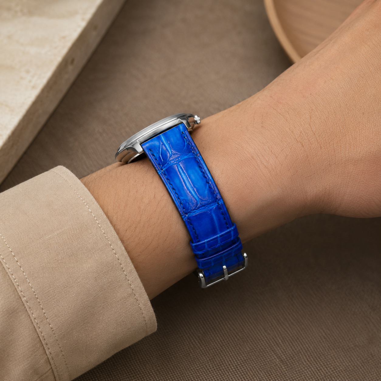 Blue Patina Alligator Leather Watch Strap - Handmade Quick Release Band