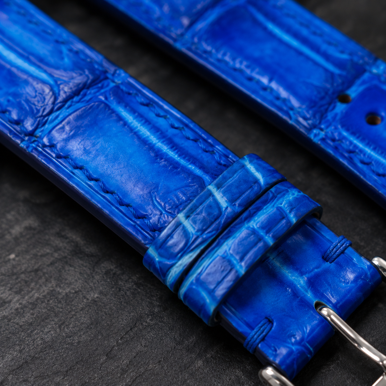 Blue Patina Alligator Leather Watch Strap - Handmade Quick Release Band